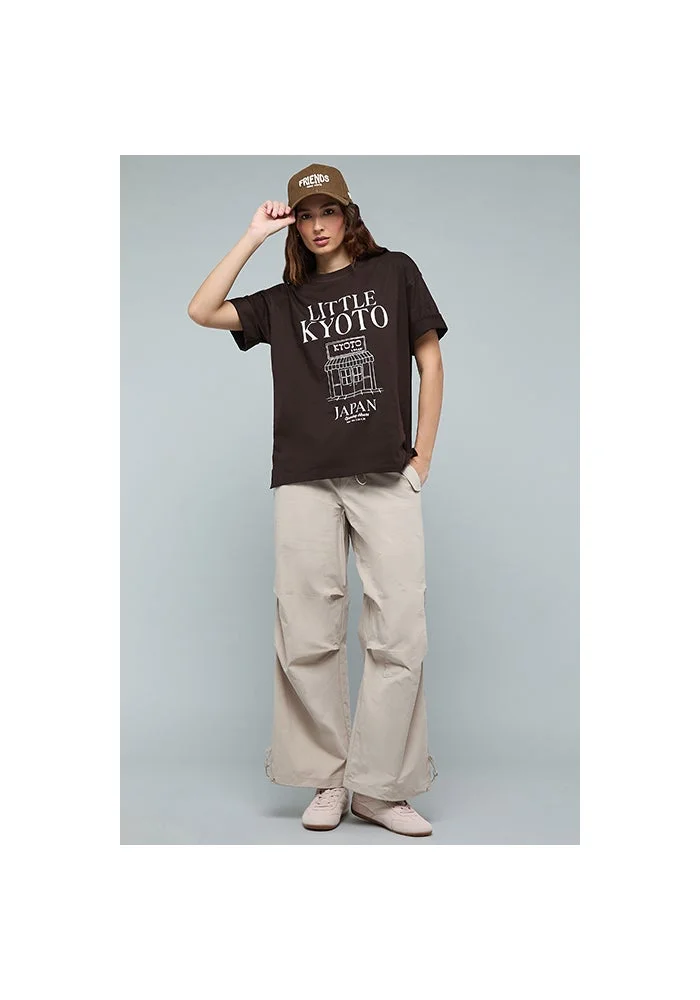 أر أند بي Typography Print T-Shirt with Crew Neck and Short Sleeves