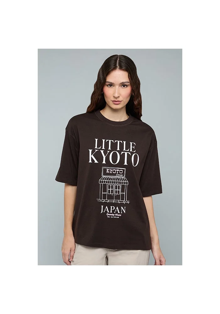 أر أند بي Typography Print T-Shirt with Crew Neck and Short Sleeves