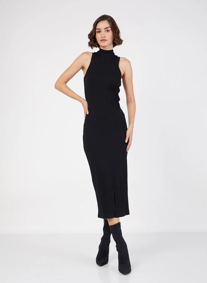 SASSAFRAS High Neck Sleeveless Midi Sheath Dress for Women