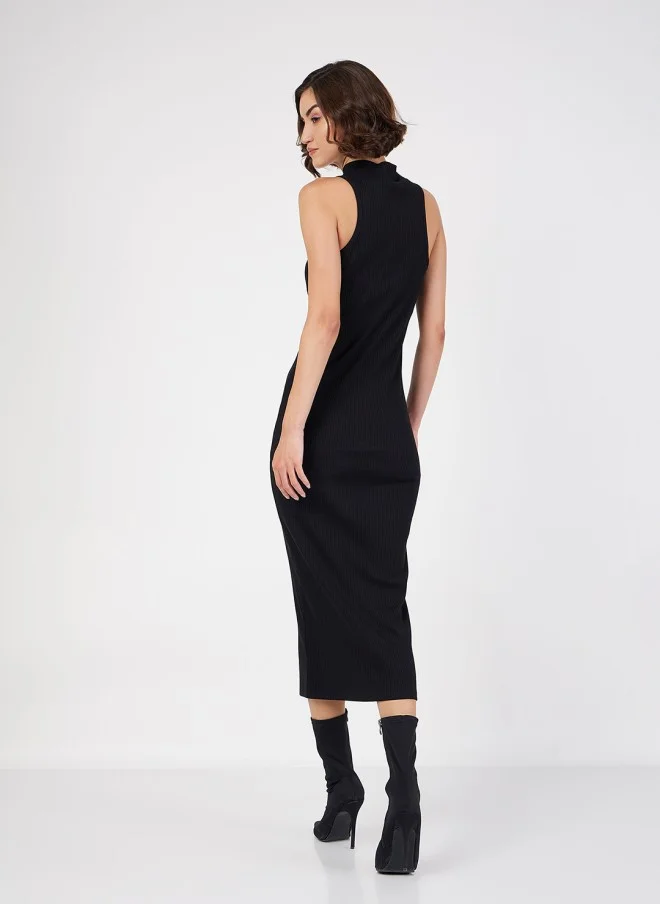 SASSAFRAS High Neck Sleeveless Midi Sheath Dress for Women