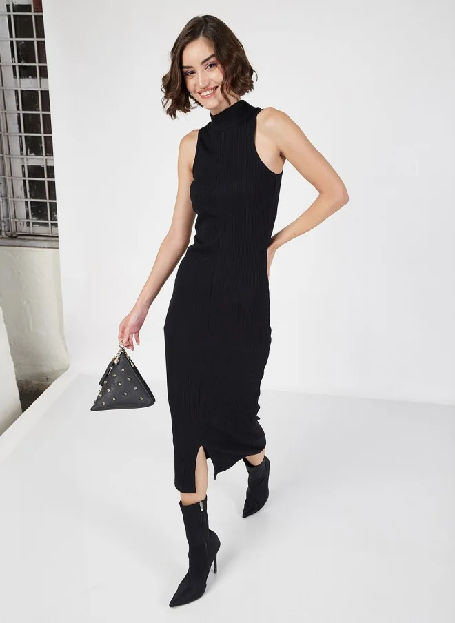 SASSAFRAS High Neck Sleeveless Midi Sheath Dress for Women