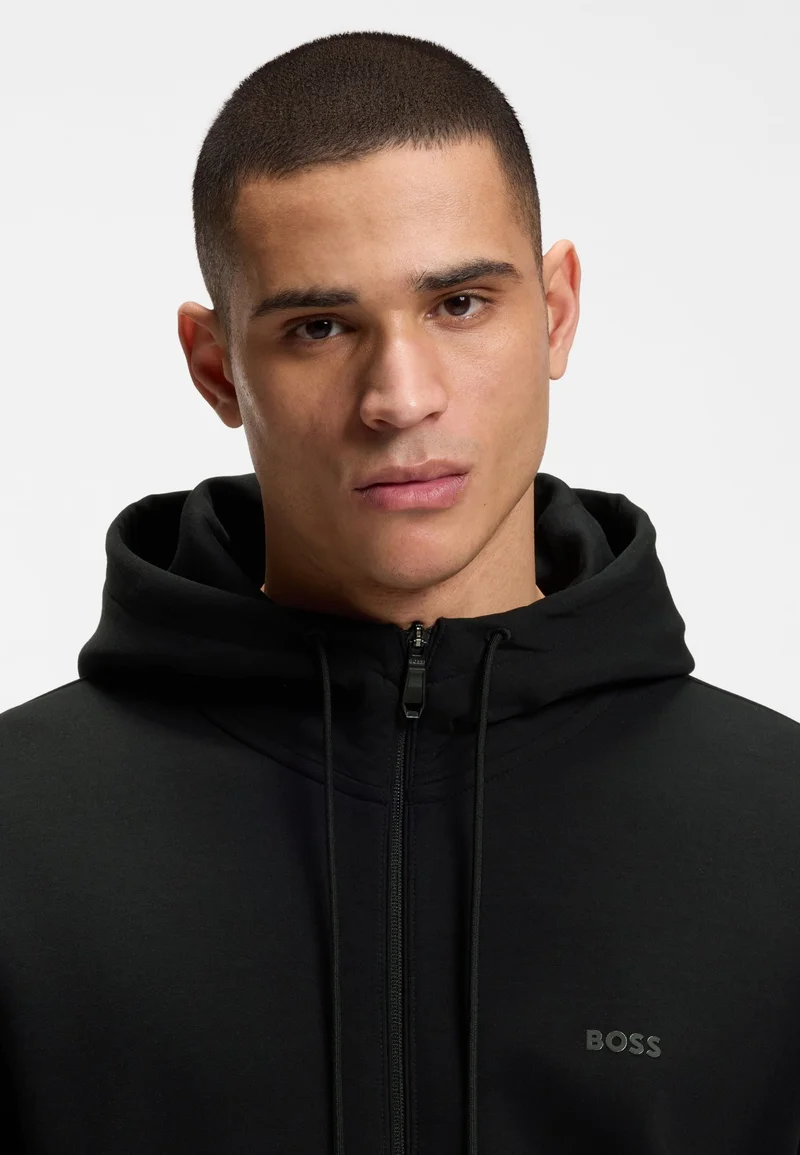 BOSS Black Zip-up hoodie in stretch cotton with logo print for Men | Best Price UAE