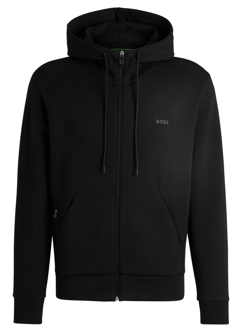 BOSS Black Zip-up hoodie in stretch cotton with logo print for Men | Best Price UAE