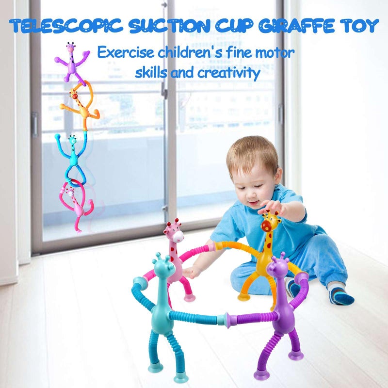 COLEGRY 4 Pack Telescopic Suction Cup Giraffe Toy  Pop Tubes Baby Fidget Toys  Fine Motor Skills And Creative Learning  Autism Sensory Toys For Kids Toddler Age 3 4 5 6 Year Old  Boy Girl Gift - Image 2