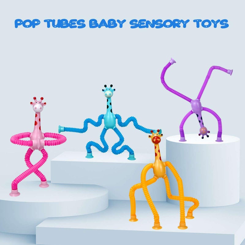 COLEGRY 4 Pack Telescopic Suction Cup Giraffe Toy  Pop Tubes Baby Fidget Toys  Fine Motor Skills And Creative Learning  Autism Sensory Toys For Kids Toddler Age 3 4 5 6 Year Old  Boy Girl Gift - Image 3