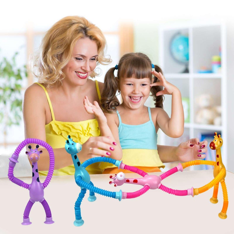 COLEGRY 4 Pack Telescopic Suction Cup Giraffe Toy  Pop Tubes Baby Fidget Toys  Fine Motor Skills And Creative Learning  Autism Sensory Toys For Kids Toddler Age 3 4 5 6 Year Old  Boy Girl Gift - Image 4