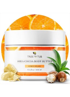 Citrus Shea Body Butter - Moisturizing Cream for Dry & Sensitive Skin, Vitamin C & Organic Cocoa, 6.7oz