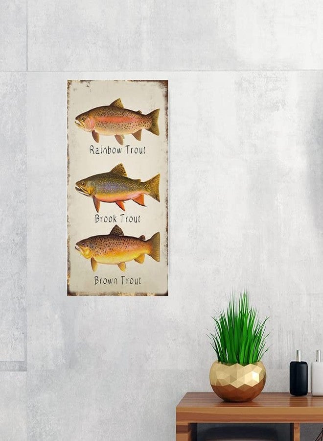 Cusde Rainbow Trout Metal Tin Sign Brook Trout Wall Art Brown Trout Vintage Retro Decoration Poster Plaques Decor Funny Novelty Garage Room Home Cafe Bar Club 8x12 Inch - Image 3