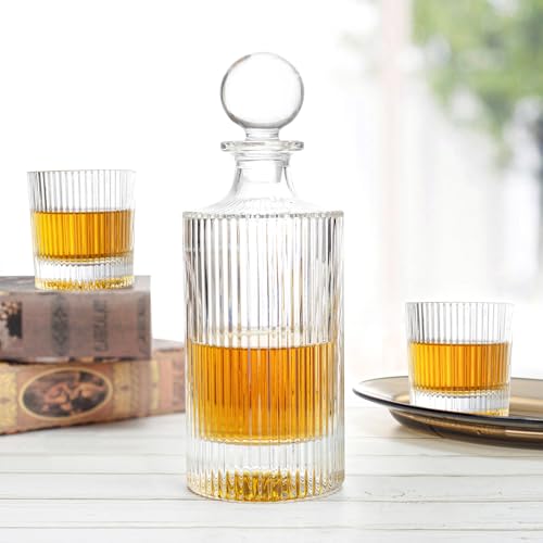 QUEENSTONE LEAD FREE 27Oz Whiskey Liquor Decanter Ribbed Set in Box,Decanter Set with 2 Glasses,Idea for Scotch Liquor,Whiskey Wine Decanter Suit for Men and Women Father Coworkers - Image 2
