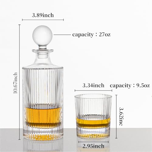 QUEENSTONE LEAD FREE 27Oz Whiskey Liquor Decanter Ribbed Set in Box,Decanter Set with 2 Glasses,Idea for Scotch Liquor,Whiskey Wine Decanter Suit for Men and Women Father Coworkers - Image 4