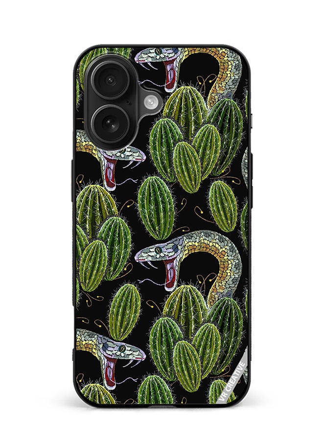 VR CREATIVE Protective Case Cover For Apple iPhone 16 Embroidery, Cactus And Snakes Seamless Design Multicolour