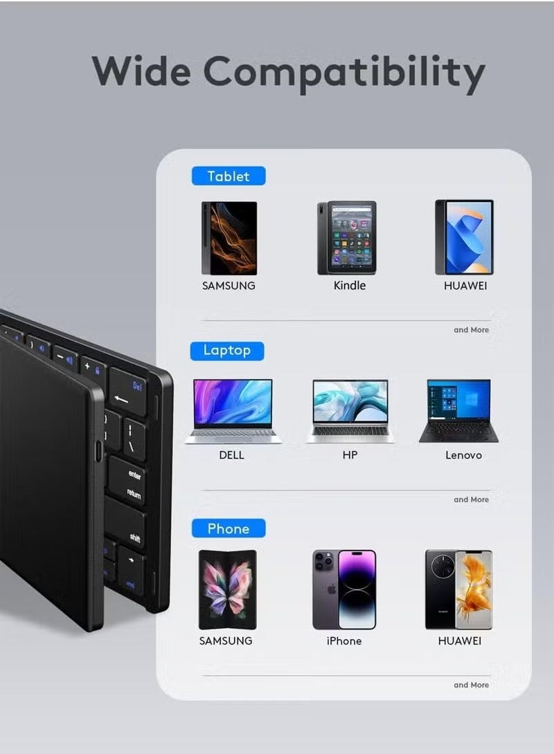 JAJEEK Foldable Bluetooth Keyboard - Ultra Slim Wireless Portable Keyboard with Rechargeable Battery, Full-Size Layout, Compatible with iOS, Android, Windows, Tablets, Smartphones, and Laptops | Slim, Lightweight & Multi-Device - Image 2