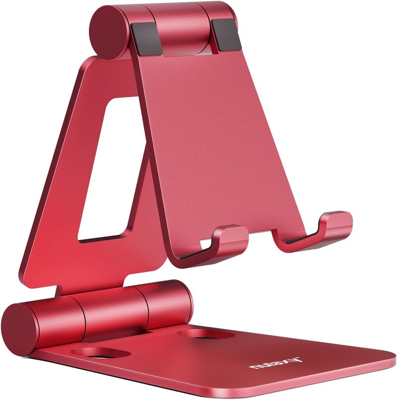 nulaxy Dual Folding Cell Phone Stand, Fully Adjustable Foldable Desktop Phone Holder Cradle Dock Compatible with iPhone 17 16 15 14 13 12 11 Pro Max Xs Xr X 8, Nintendo Switch, All Phones - Red - Image 1