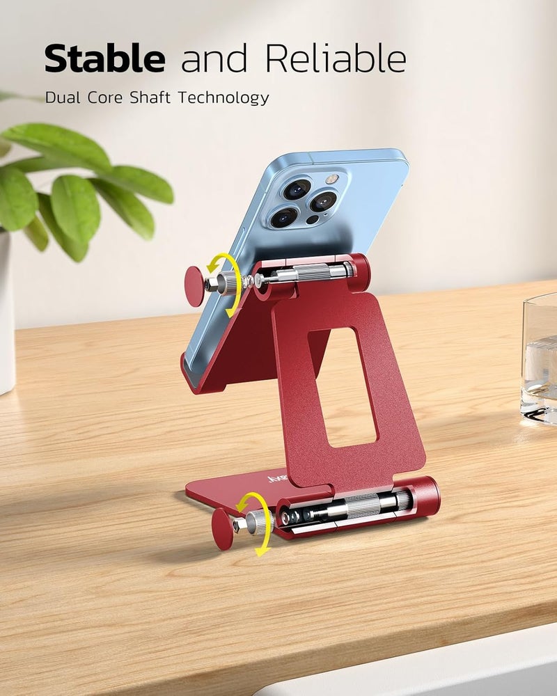 nulaxy Dual Folding Cell Phone Stand, Fully Adjustable Foldable Desktop Phone Holder Cradle Dock Compatible with iPhone 17 16 15 14 13 12 11 Pro Max Xs Xr X 8, Nintendo Switch, All Phones - Red - Image 4