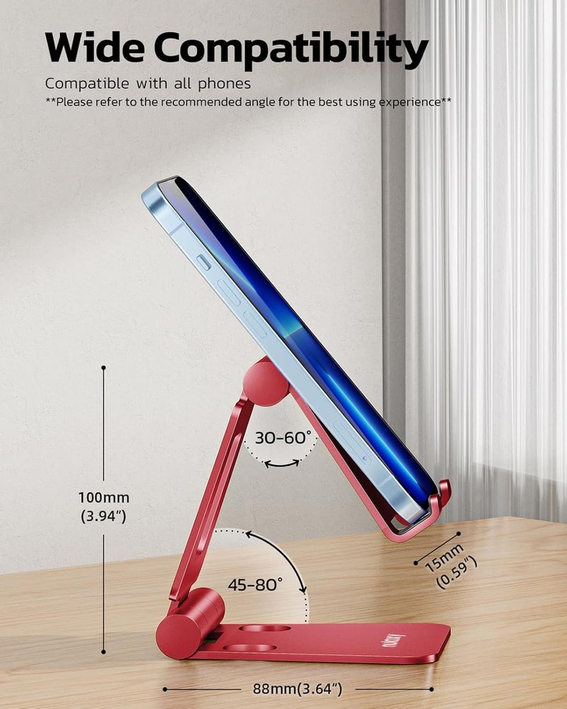 nulaxy Dual Folding Cell Phone Stand, Fully Adjustable Foldable Desktop Phone Holder Cradle Dock Compatible with iPhone 17 16 15 14 13 12 11 Pro Max Xs Xr X 8, Nintendo Switch, All Phones - Red - Image 2