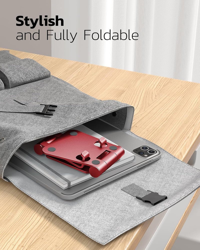 nulaxy Dual Folding Cell Phone Stand, Fully Adjustable Foldable Desktop Phone Holder Cradle Dock Compatible with iPhone 17 16 15 14 13 12 11 Pro Max Xs Xr X 8, Nintendo Switch, All Phones - Red - Image 5