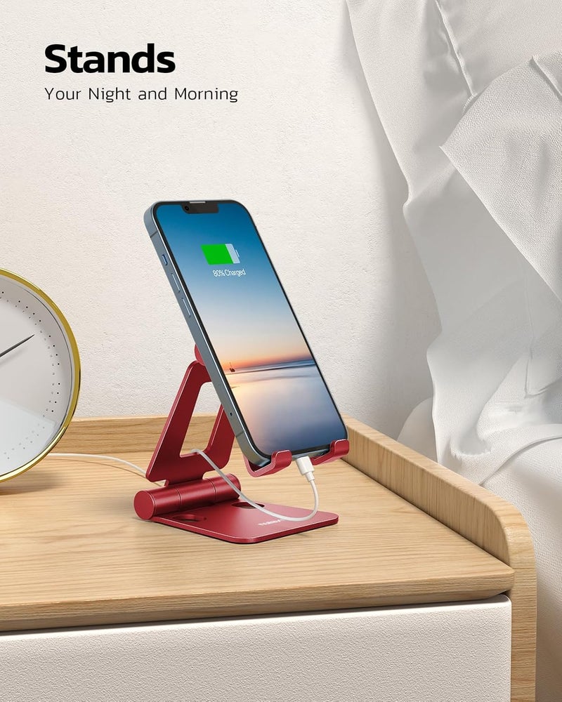 nulaxy Dual Folding Cell Phone Stand, Fully Adjustable Foldable Desktop Phone Holder Cradle Dock Compatible with iPhone 17 16 15 14 13 12 11 Pro Max Xs Xr X 8, Nintendo Switch, All Phones - Red - Image 3