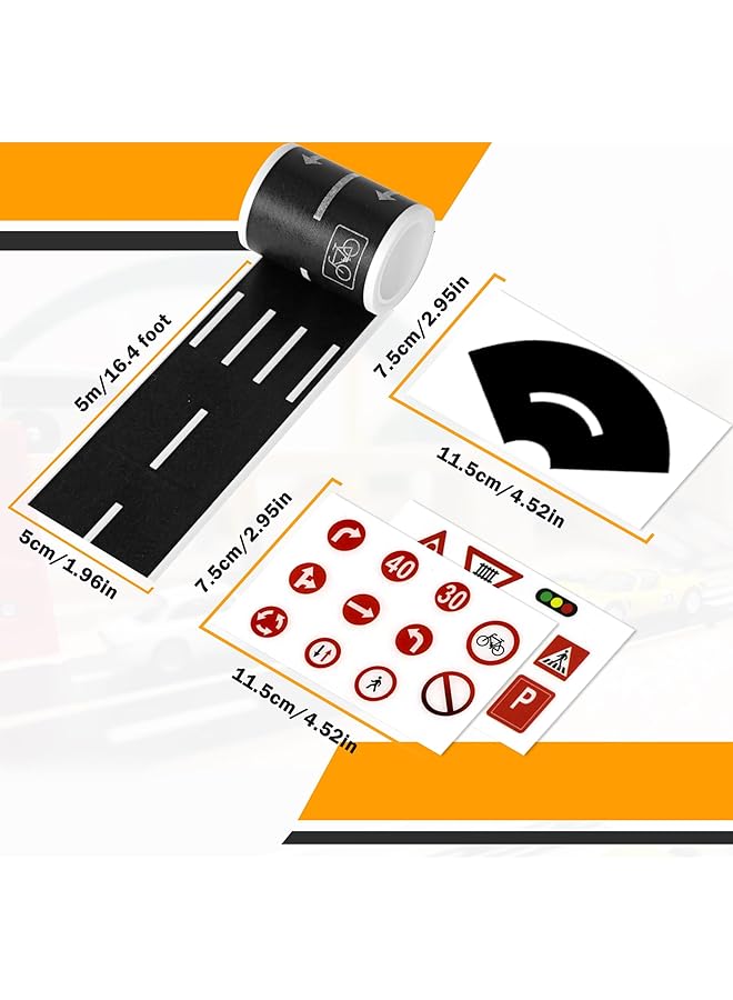 erorex Black Road Sets 2 Rolls 16.4'X2 Straight Track Road Sticker Tape 4 Pcs 2 Inch Black Tight Curves 40 Die Cut Traffic Sign Stickers For Toy Car Diy Traffic Road Adhesive Removable Tape Set A - Image 2