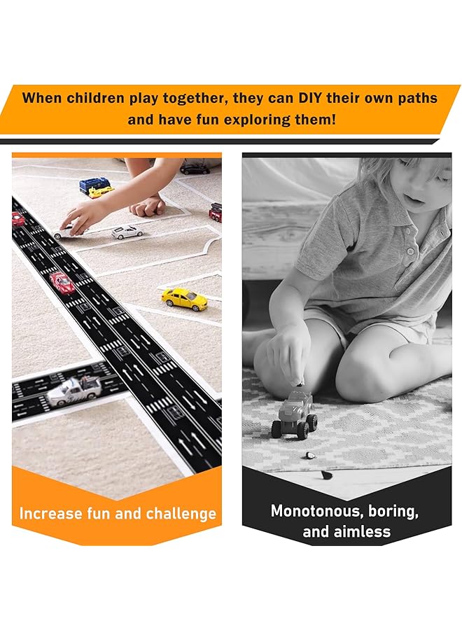 erorex Black Road Sets 2 Rolls 16.4'X2 Straight Track Road Sticker Tape 4 Pcs 2 Inch Black Tight Curves 40 Die Cut Traffic Sign Stickers For Toy Car Diy Traffic Road Adhesive Removable Tape Set A - Image 5