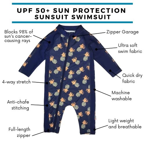 SwimZip Boys' Long-Sleeve UPF 50+ Swimsuit for Baby, Toddler, & Little Boys Pineapples - Image 2