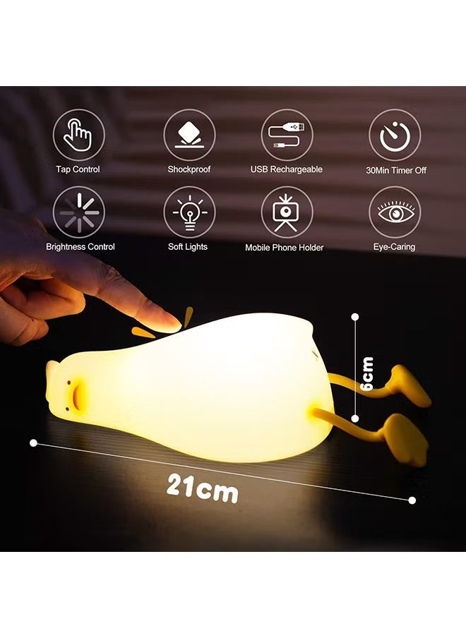 JAJEEK Duck Lamp Lying Flat – Cute Duck Night Light, Kids Night Lamp with 3-Speed Adjustable Light, Smart Bedside Lamp with Flap Sensor, Rechargeable Silicone Warm Light for Kids Room - Image 2