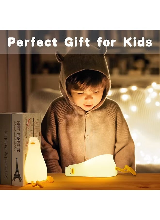 JAJEEK Duck Lamp Lying Flat – Cute Duck Night Light, Kids Night Lamp with 3-Speed Adjustable Light, Smart Bedside Lamp with Flap Sensor, Rechargeable Silicone Warm Light for Kids Room - Image 4