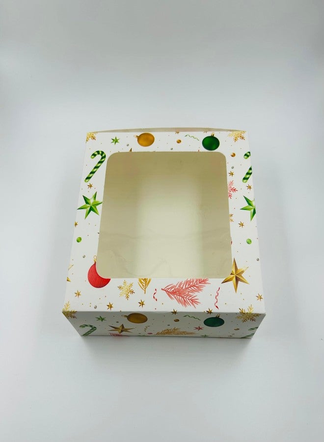 Baekence christmas packaging boxes christmas packaging for cookies, Christmas brownie boxes, White BLST 6x6x2, Pack of 10 pcs - Image 1
