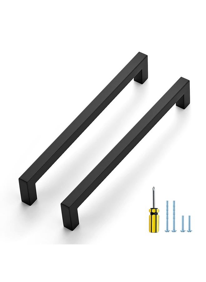 Ravinte 10 Pack Black Cabinet Pulls 8 Inch Square Cabinet Handles Matte Black Kitchen Hardware for Cabinet Drawer Pulls Come with Screwdriver - Image 1
