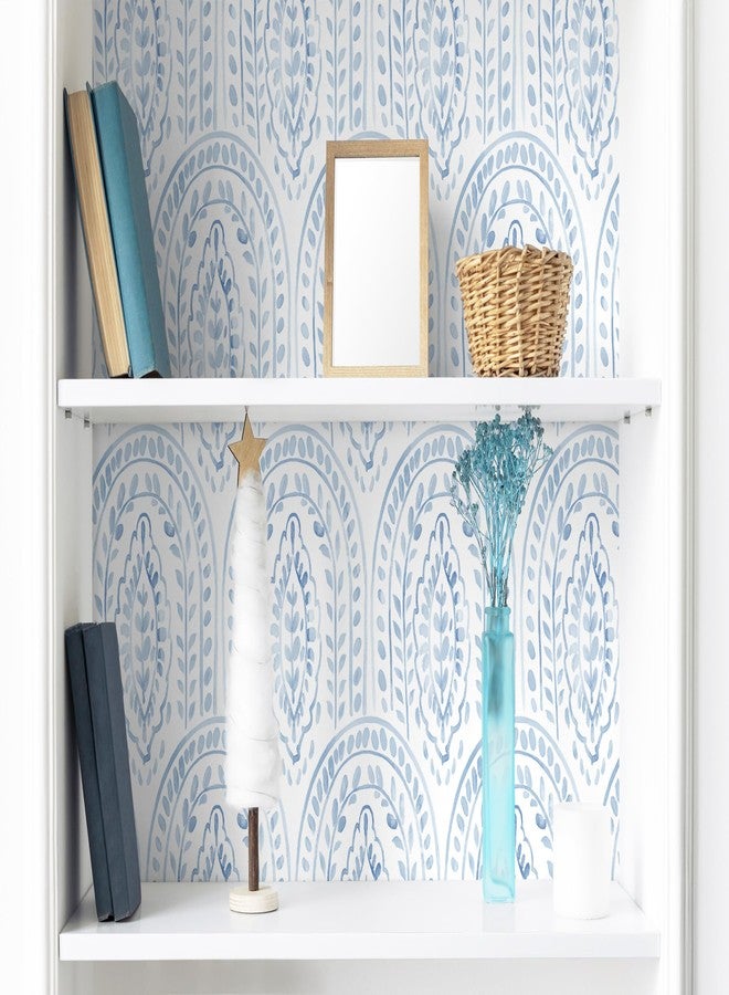 EeeComing Blue Peel and Stick Wallpaper Boho Wall Paper Peel and Stick Modern Contact Paper Self Adhesive Wallpaper for Bedroom and Bathroom Wallpaper Removable Cabinet Shelf Liner Vinyl 17.3”X118.1” - Image 3