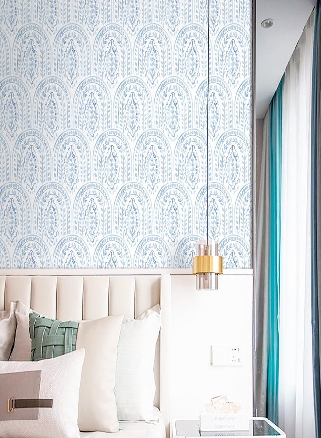 EeeComing Blue Peel and Stick Wallpaper Boho Wall Paper Peel and Stick Modern Contact Paper Self Adhesive Wallpaper for Bedroom and Bathroom Wallpaper Removable Cabinet Shelf Liner Vinyl 17.3”X118.1” - Image 5