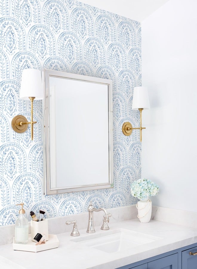 EeeComing Blue Peel and Stick Wallpaper Boho Wall Paper Peel and Stick Modern Contact Paper Self Adhesive Wallpaper for Bedroom and Bathroom Wallpaper Removable Cabinet Shelf Liner Vinyl 17.3”X118.1” - Image 4