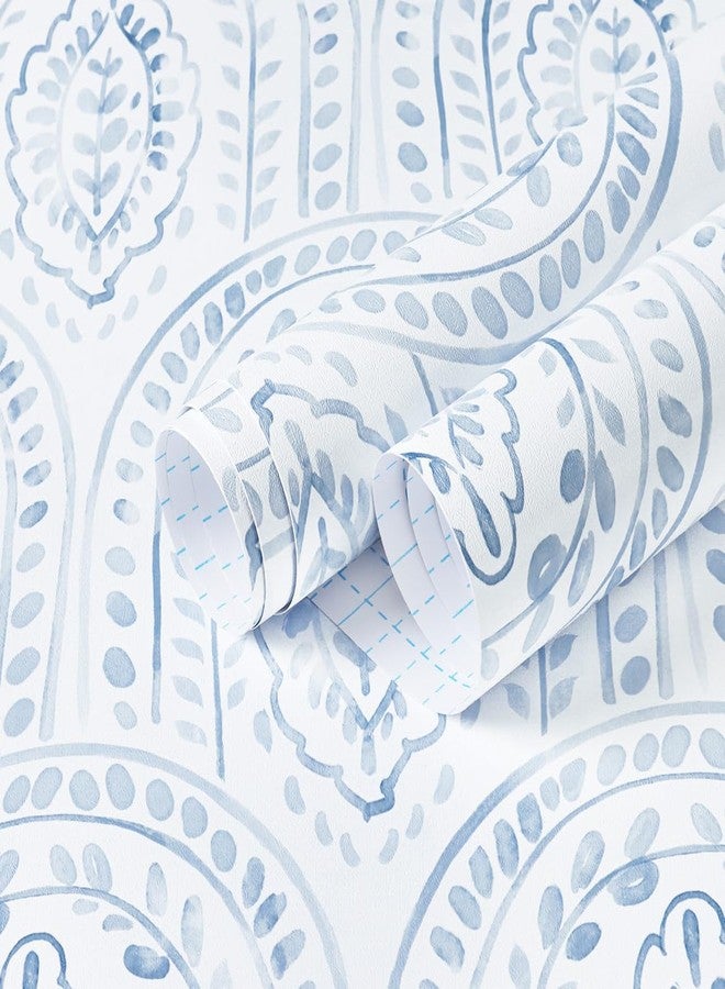 EeeComing Blue Peel and Stick Wallpaper Boho Wall Paper Peel and Stick Modern Contact Paper Self Adhesive Wallpaper for Bedroom and Bathroom Wallpaper Removable Cabinet Shelf Liner Vinyl 17.3”X118.1” - Image 1