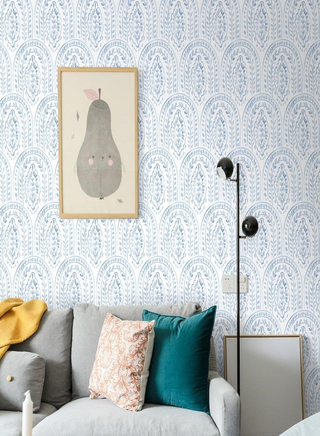 EeeComing Blue Peel and Stick Wallpaper Boho Wall Paper Peel and Stick Modern Contact Paper Self Adhesive Wallpaper for Bedroom and Bathroom Wallpaper Removable Cabinet Shelf Liner Vinyl 17.3”X118.1” - Image 2