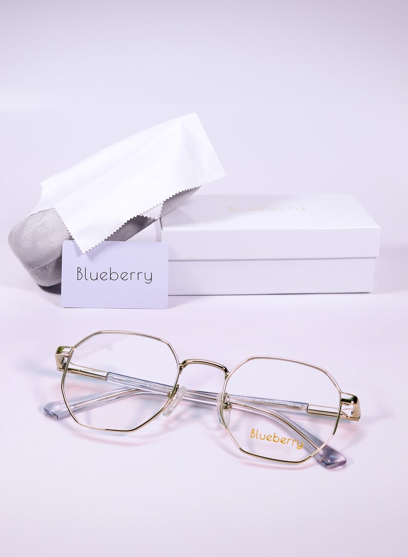 Blueberry frame Metal eyeglass distinctive hexagonal shape and flexible glasses implants 180 degrees - Image 1