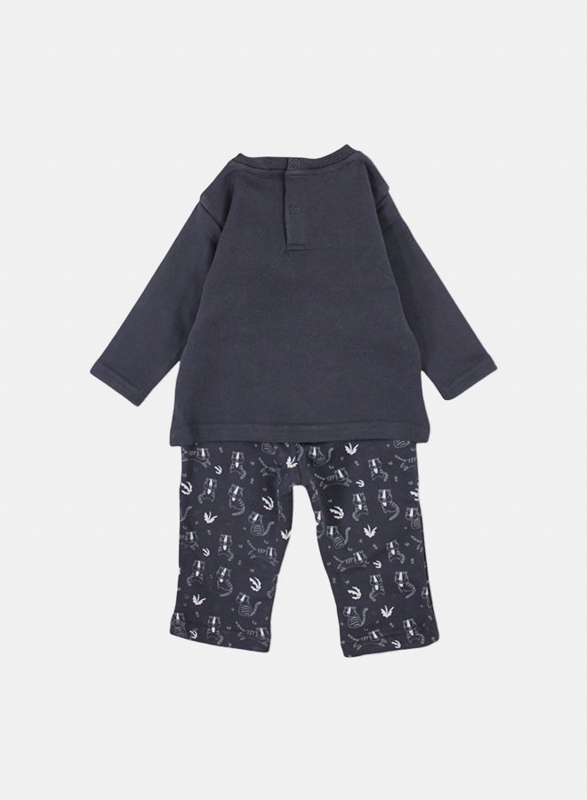 Pompelo Baby Boys Cotton 2-Piece Outfit Set – Dark Grey with “ROAR!” Print - Image 3
