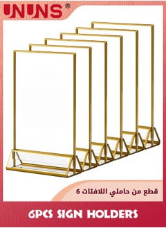 UNUNS 6 Pack Acrylic Sign Holders,10.2x15.2 cm (4x6 inch) Golden Clear Picture Frames Vertical Stand,Double Sided Menu Holder Display For Wedding Table Number,Restaurant Recipe,Photo  - Image 1
