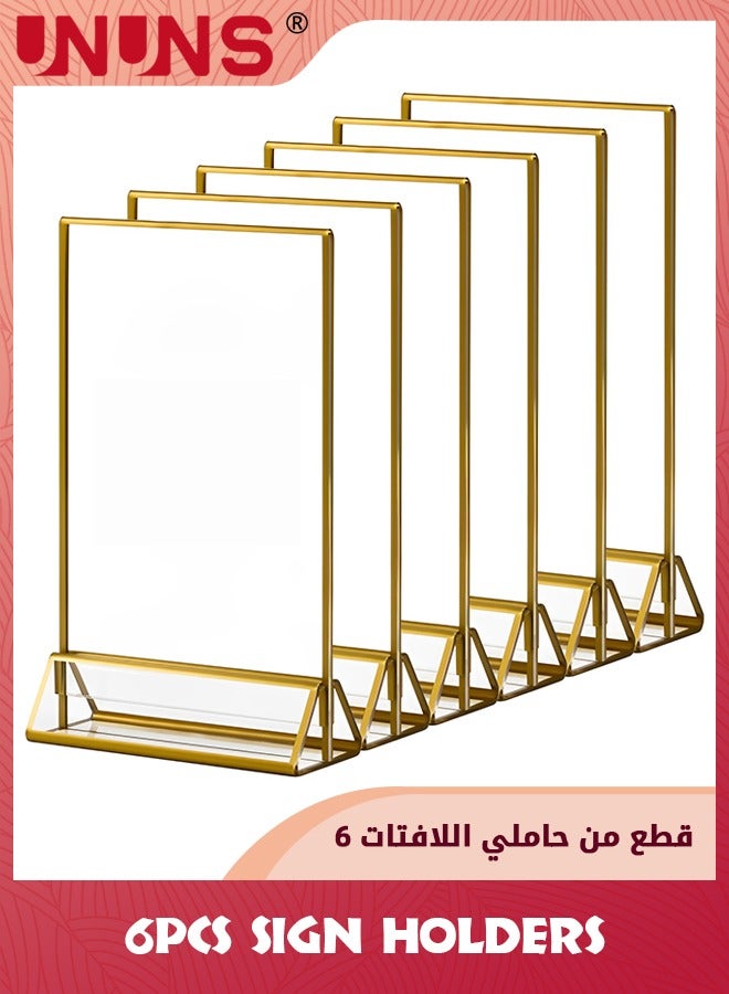 UNUNS 6 Pack Acrylic Sign Holders,10.2x15.2 cm (4x6 inch) Golden Clear Picture Frames Vertical Stand,Double Sided Menu Holder Display For Wedding Table Number,Restaurant Recipe,Photo - Image 1