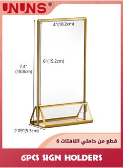UNUNS 6 Pack Acrylic Sign Holders,10.2x15.2 cm (4x6 inch) Golden Clear Picture Frames Vertical Stand,Double Sided Menu Holder Display For Wedding Table Number,Restaurant Recipe,Photo  - Image 2