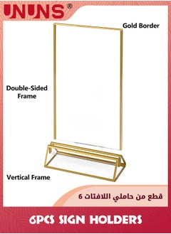 UNUNS 6 Pack Acrylic Sign Holders,10.2x15.2 cm (4x6 inch) Golden Clear Picture Frames Vertical Stand,Double Sided Menu Holder Display For Wedding Table Number,Restaurant Recipe,Photo  - Image 3