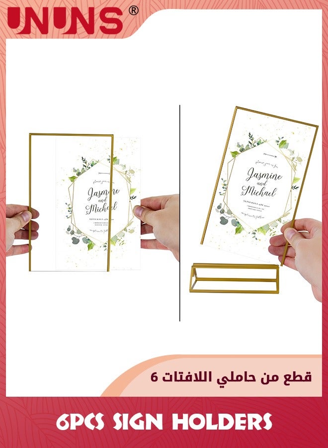 UNUNS 6 Pack Acrylic Sign Holders,10.2x15.2 cm (4x6 inch) Golden Clear Picture Frames Vertical Stand,Double Sided Menu Holder Display For Wedding Table Number,Restaurant Recipe,Photo - Image 4