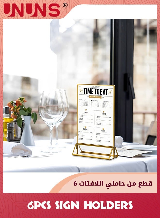 UNUNS 6 Pack Acrylic Sign Holders,10.2x15.2 cm (4x6 inch) Golden Clear Picture Frames Vertical Stand,Double Sided Menu Holder Display For Wedding Table Number,Restaurant Recipe,Photo - Image 5