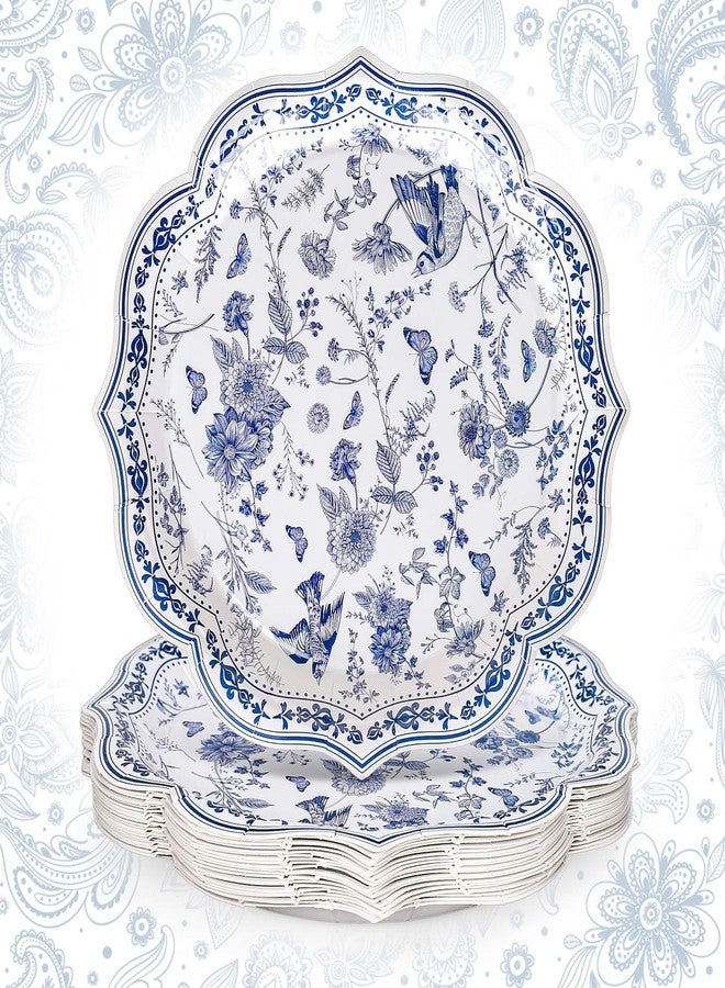 JarThenaAMCS 40Pcs Blue White Floral Paper Plates Chinoiserie Flowers Birds Disposable Plates Scalloped Rim Decorative Tableware for Wedding Birthday Holiday Party Decor Supplies, 7.2 x 7.2 In