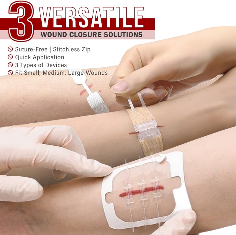 EVERLIT CARE Wound Closure Kit  28 Pcs AllinOne First Aid with SutureFree Stitchless Zip Devices Butterfly Bandages for up to 6 Wounds  100 Sterile Medical Supplies to Clean Cover  Heal - Image 4