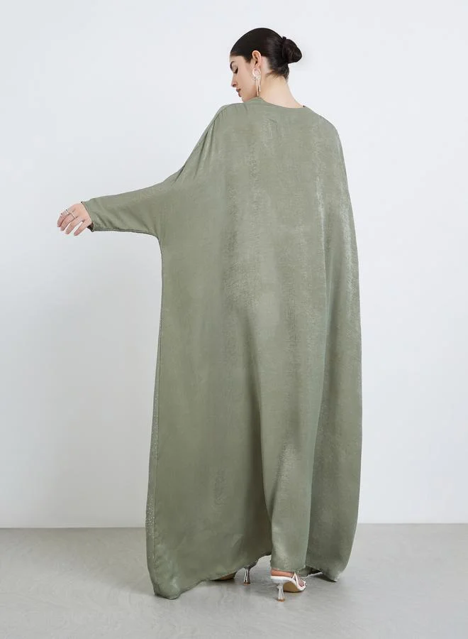 Amirah  Women Green Satin V-Neck A-Line Jalabiya for Women | Best Price UAE
