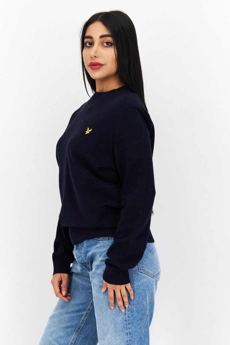 Lyle & Scott Women Crew Neck Brand Logo Sweater, Navy - Image 2