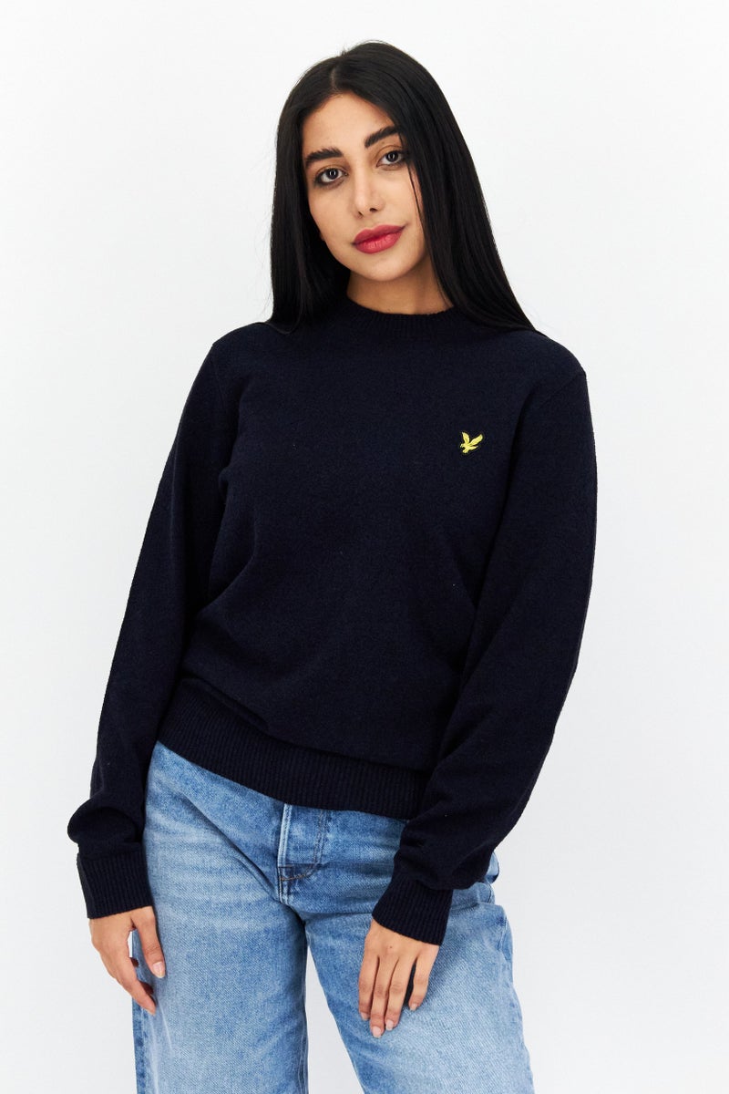 Lyle & Scott Women Crew Neck Brand Logo Sweater, Navy - Image 1