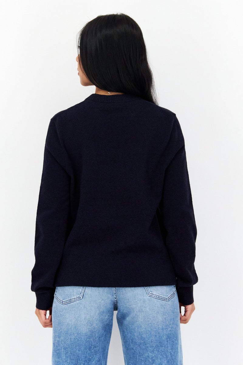 Lyle & Scott Women Crew Neck Brand Logo Sweater, Navy - Image 4