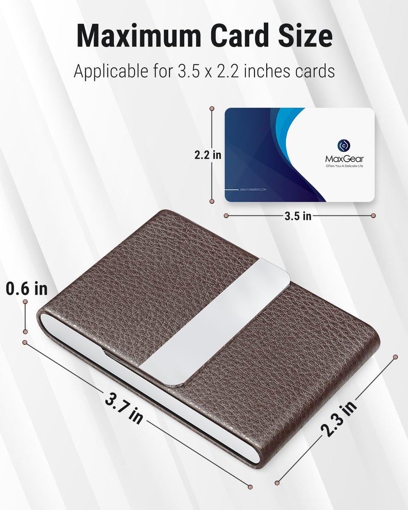 MaxGear Business Card Holder, Slim PU Leather & Stainless Steel Business Card Case for Men & Women, RFID Blocking Name Card Holder with Magnetic Closure, Coffee - Image 5