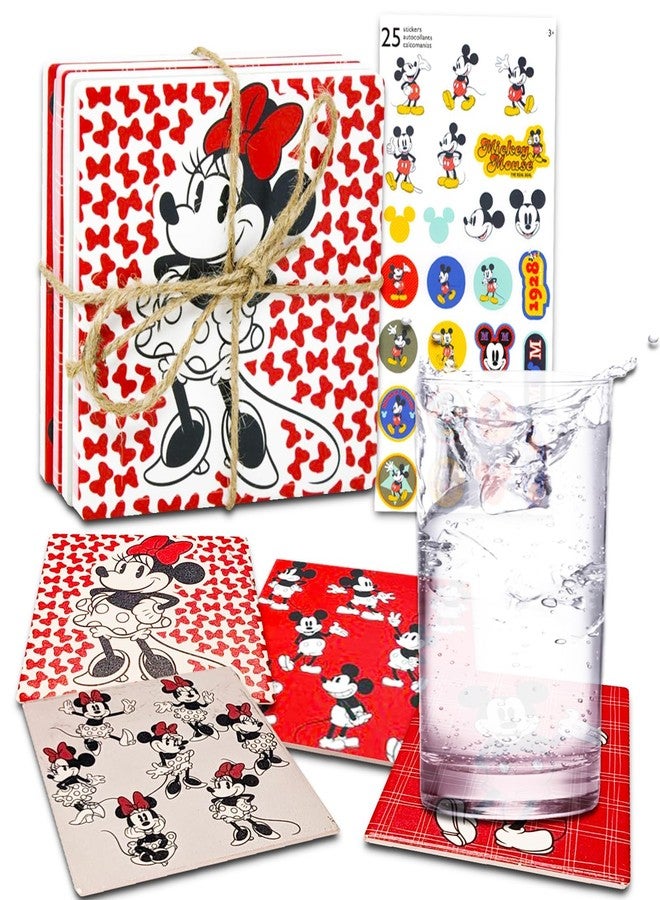 MICKEY MOUSE Mickey and Minnie Coaster Set - Disney Home Decor Bundle with 4 Mickey and Minnie Coasters Plus Mickey Stickers | Disney Coasters for Coffee Table - Image 4