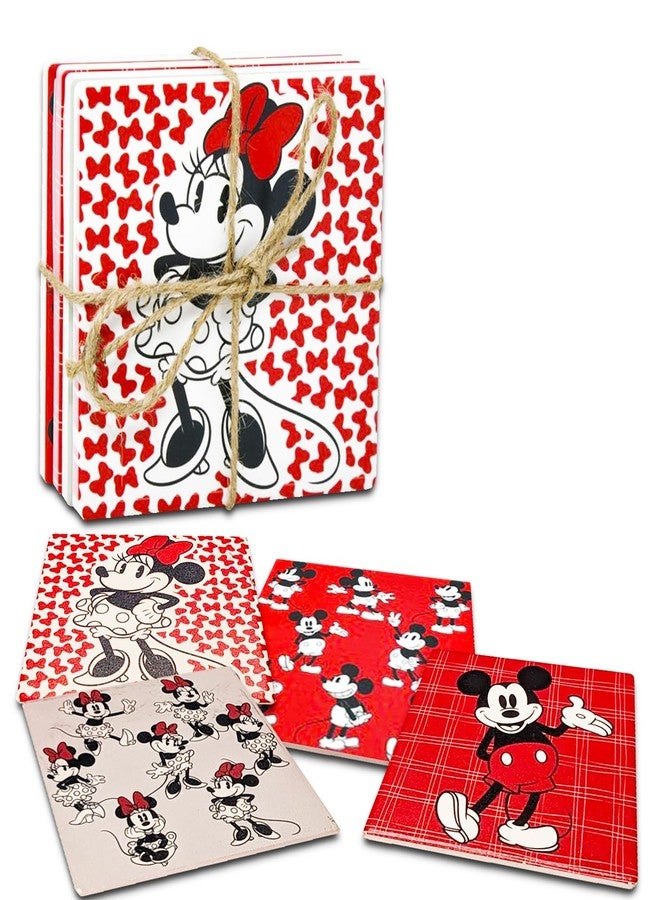 MICKEY MOUSE Mickey and Minnie Coaster Set - Disney Home Decor Bundle with 4 Mickey and Minnie Coasters Plus Mickey Stickers | Disney Coasters for Coffee Table - Image 5